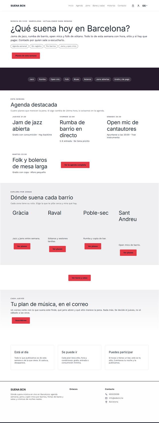 Web de demostración de una agenda de música